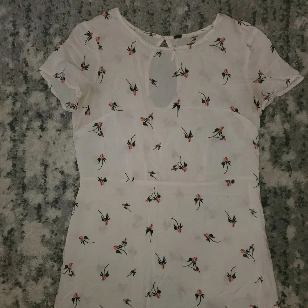 Free People Red Rose Floral Mini White Dress EUC